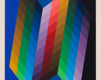 3 Victor Vasarely (1906-1997) "Torony III," 1988 Screenprint in colors on paper Edition: 90/300 Signed and numbered in pencil in the lower margin: Vasarely; Circle Fine Art Corporation, Chicago, IL., pub. Image: 35 1/4 x 19 1/2 in.; Sight: 37 1/2 x 21 3/4 in. Estimate: $500 - $700