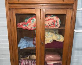 Pie safe with crochet items