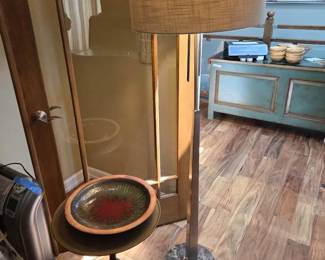 Modern Floor Lamp, Alma Azul Pottery Bowl Pedestal Accent Table