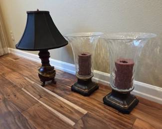 Accent Table Lamp with Pair of Glass Hurricane Candle Holders