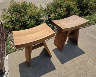 Pair of Solid Wood Contemporary Accent Stools