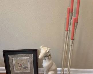 Decorative Whippet Statue, Floor Candle Holder Framed Botanical Wall Art