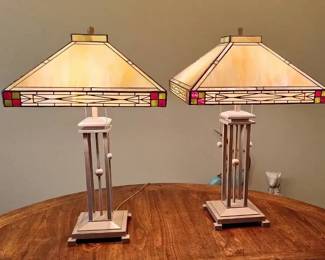 Pair of Dale Tiffany MissionStyle Stained Glass Table Lamps