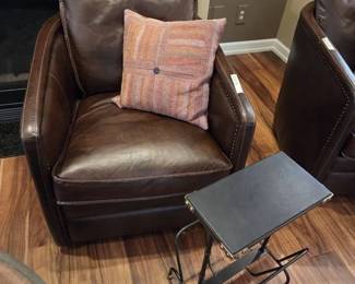 Montgomerys St. James Leather Swivel Chair 3 Metal Magazine Table