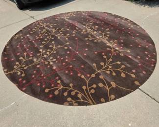 Large 9Foot Round Contemporary Area Rug with Botanical Pattern