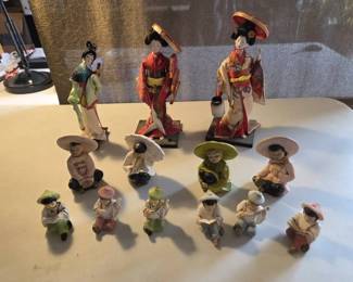 Asian Figurine Collection with Geishas Children 13 Pieces