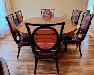 01 Bausman Custom Dining Table with 24 Leaf Six Century Dining Chairs