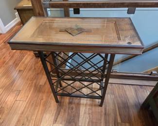 Metal Glass Accent End Table with Decorative Lattice Base