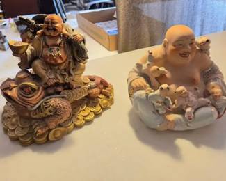 Pair of Laughing Buddha Figurines Wealth Children Themes