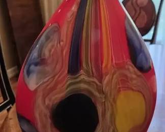 HandBlown Art Glass Vase with Vibrant Multicolor Swirl Design
