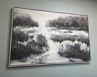Large Framed Black White Marsh Landscape Canvas Wall Art