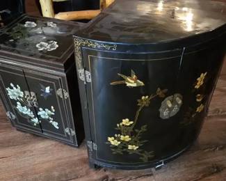 Pair of HandPainted AsianStyle Accent Cabinets with Bird Floral Motifs
