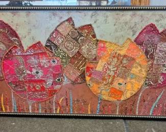 Large Textured Floral Mixed Media Wall Art