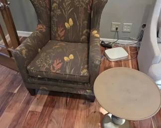 Floral Wingback Accent Chair Contemporary Round Pedestal Side Table