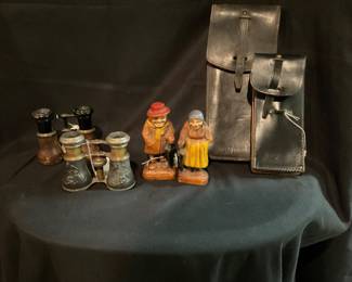 Vintage Binoculars / Figurines from ‘40’s / French WW11 Ammo Pouchs