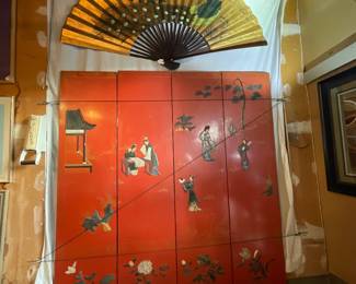 Large Deco Fan & Sushi Screen with decorative soapstone images.