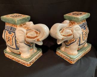 Ceramic Elephants (pr) Representing Good Luck, Prosperity & Positive Energy