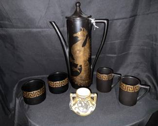 1960’s Portmeirion Phoenix Coffee Pot with mugs & bowls / Nippon Art Nouveau style vase