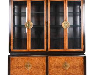 Century Furniture Hollywood Regency Chinoiserie Burl Wood Breakfront Bookcase
