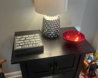 Small table, lamp , cute signs