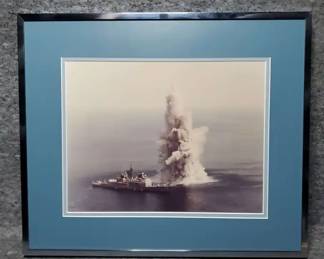 Framed Photo of US Navy Ship Shock Trial