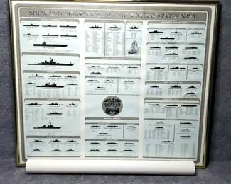 Framed and 1 Unframed Ships  Submarines of the U.S. Navy Posters
