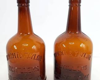 Antique Wright Taylor Amber Glass Quart Bourbon Bottles