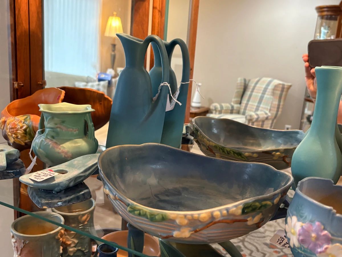 A small clip of the many Roseville and Van Briggle pottery available