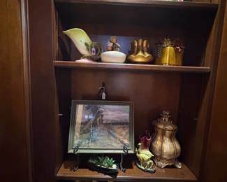 Mixed collectible pottery and a nice original pastel by a Kansas artist.