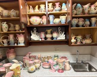 Just a small sample of various patterns of Hull pottery.