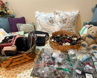 Small purses, embroidered pillows and comfy home goods.