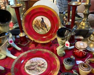 Beautiful game plates and assorted pottery.