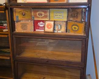 5 stack barrister bookcase, cigar box collection