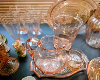 Pink depression glass pieces