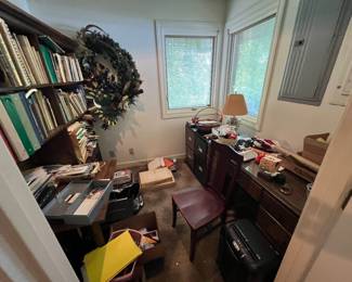File cabinets, desk, shelving 
