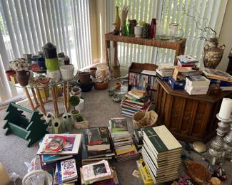 Collectibles, books, toys, end tables, Christmas, home decor