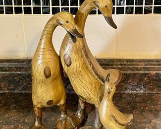 DARTHOME SET of 3 TEAK DUCK SCULPTURES
