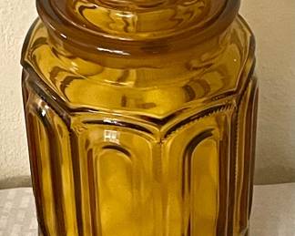 LARGE VINTAGE L.E. SMITH "MOON and STARS" HONEY AMBER CANISTER