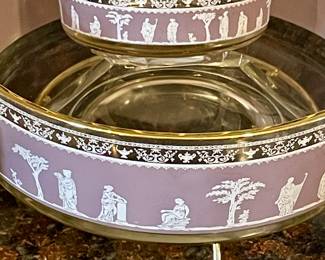 VINTAGE MID-CENTURY JEANNETTE GLASS "HELLENIC" PATTERN SERVING SET