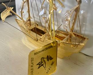 AUSTRIAN CRYSTAL STUDDED 24K GOLD PLATED MAYFLOWER SHIP ORNAMENT