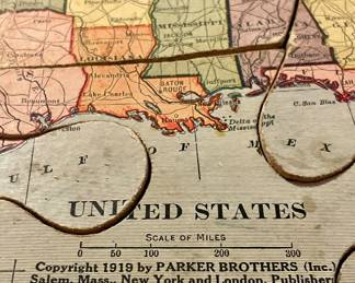 ANTIQUE 1919 PARKER BROTHERS DISSECTED MAP PUZZLE of the UNITED STATES