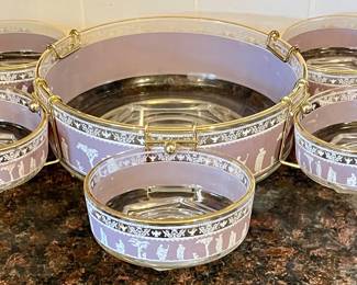 VINTAGE MID-CENTURY JEANNETTE GLASS "HELLENIC" PATTERN SERVING SET