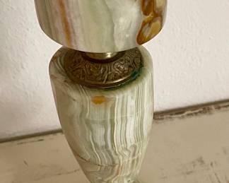 HOLLYWOOD REGENCY-STYLE SMOKING STAND - GREEN ONYX MARBLE & BRASS