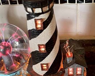 DECORATIVE LIGHTHOUSE LAMP with PLASMA GLOBE