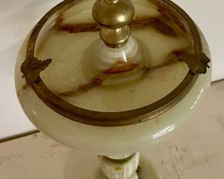 HOLLYWOOD REGENCY-STYLE SMOKING STAND - GREEN ONYX MARBLE & BRASS