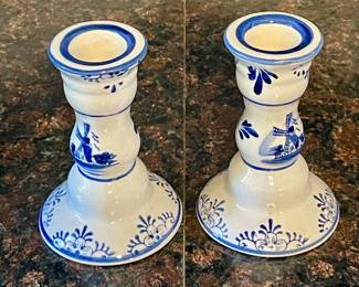 PAIR BLUE/WHITE WINDMILL CANDLESTICKS
