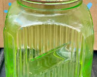 ANTIQUE 1920's-30's ANCHOR HOCKING URANIUM GLASS GALLON HOOSIER JAR