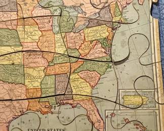 ANTIQUE 1919 PARKER BROTHERS DISSECTED MAP PUZZLE of the UNITED STATES