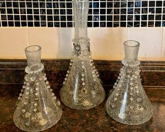 CRACKLE GLASS BOTTLES EMBELLISHED with HANGING BEADS DECORATIONS