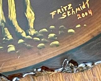 VINTAGE 2004 FRITZ-SCHMIDT LAQUERED LIVE EDGE WOOD WALL ART - TOOELE, UTAH